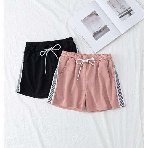 Sanderala Summer Women Sexy Pink Shorts Pockets Elastic Loose Waist Running Fitness Bottom Solid Drawstring Clothing