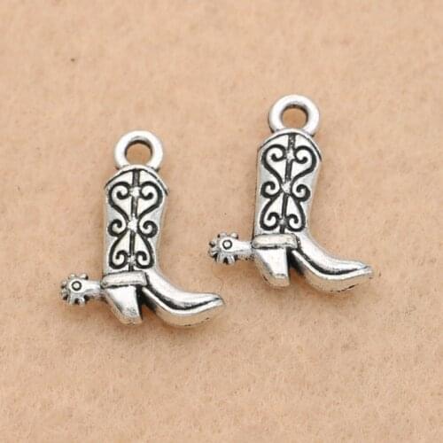 10PCS Antique Silver Plated Cowboy Boot Shoe Charms Pendants For Jewelry Making Craft Diy Handmade 16x13mm