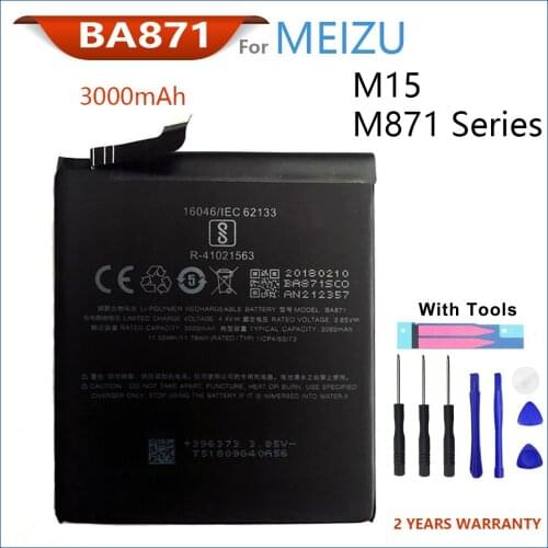 100% Original 3000mAh BA871 Battery For MEIZU Meilan M15 M871 Phone Batteries With Tools+Tracking Number