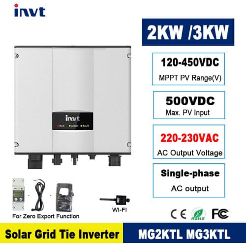 2KW 3KW Solar Grid Tie Inverter with Pure Sine Wave 120V-450VDC Input to 230VAC Output with Built In Zero Export Function WIFI