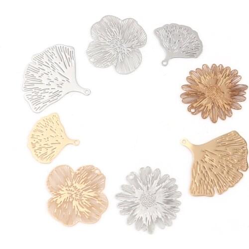 20 PCs Hollow Copper Gingko Leaf Filigree Stamping Charms Flowers Charm Pendants For DIY Necklace Earring Jewelry Hand Making