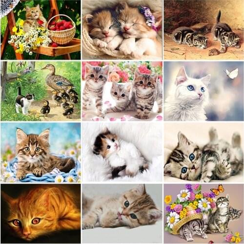 DIY 5D Diamond Painting Cat Diamond Embroidery Animal Cross Stitch Rhinestone Full Round Drill Mosaic Manual Art Gift Home Decor