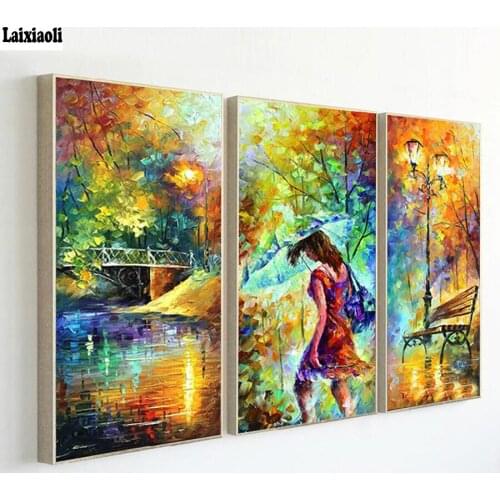 Diy Diamond Embroidery Painting Rhinestones Kit abstract Autumn Rain Goes On diamond mosaic street woman For Home A Hobby Gift