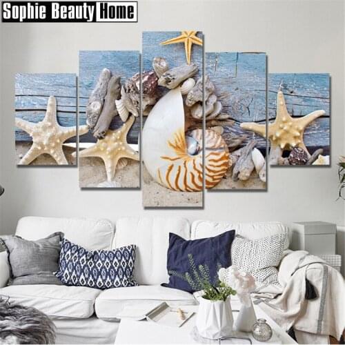 DIY Diamond Painting Cross Stitch Starfish Conch Diamond Mosaic Needlework Crafts Full Diamond Embroidery Home Decor 18B000