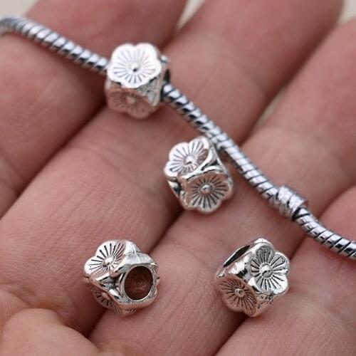 Square Flower Beads Fit Pandora Jewelry Making Charm Bracelet DIY Accessories Handmade Craft 5PCS/LOT
