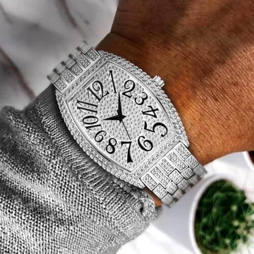 Tonneau Mens Watch Frank Design Luxury Brand Fashion Casual Mens Watches Top Luxury Brand Muller Hip Hop Iced Out Wristwatch