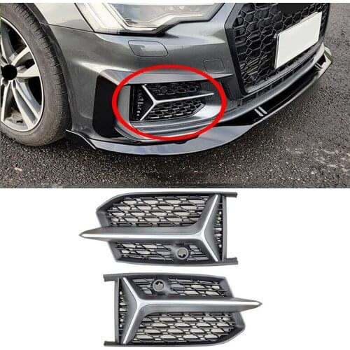 For Audi A6 C8 2019-2020 Silver & Black Front Bumper Fog Light Bezel Cover Trim Car Styling Accessories