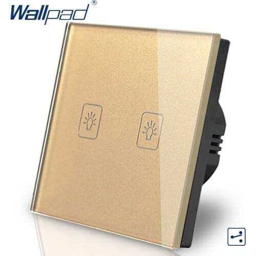 2 Gang 2 Way 3 Way Control Touch Switch 110V-240V Wallpad Gold Cystal Glass 2 Gang 2 Way Touch Panel Switch EU Free Shipping