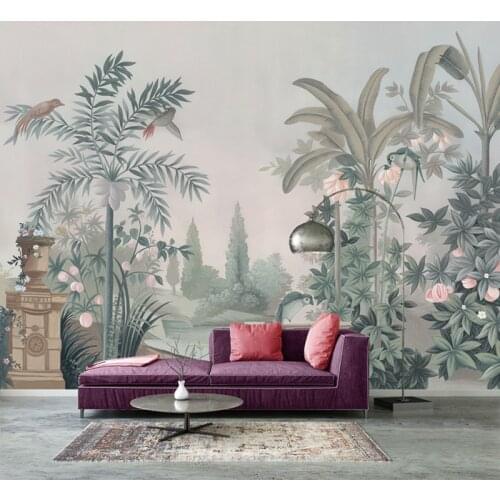 Custom 3D Canvas Creative Tropical Plants Western Flowers And Birds Theme Business Home Background Wallpaper