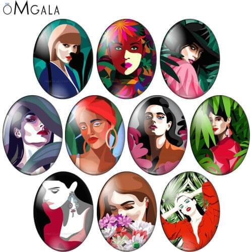 Graphic design Woman Illustration 10pcs 13x18mm/18x25mm/30x40mm Oval photo glass cabochon demo flat back Making findings