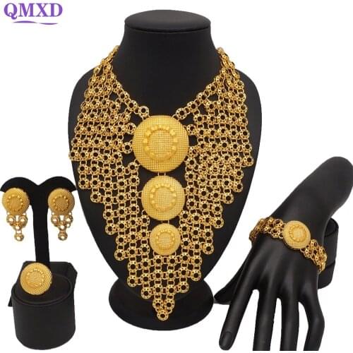 Gold Plating Jewelry Sets African Bridal Big Jewelry sets Women Necklace Bracelet and Earings