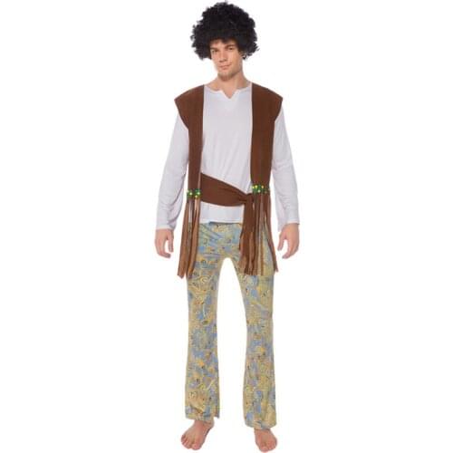 Adult Men 70s 80s Retro Hippie Go Go Disco Costume Fancy Dress Hen Xmas Party Clothing