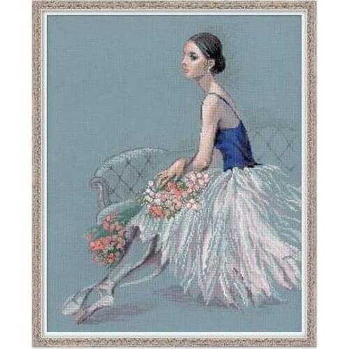 Higher Cotton Beautiful Counted Cross Stitch Kit Ballerina Ballet Dancer with Flower Bouquet Dancing