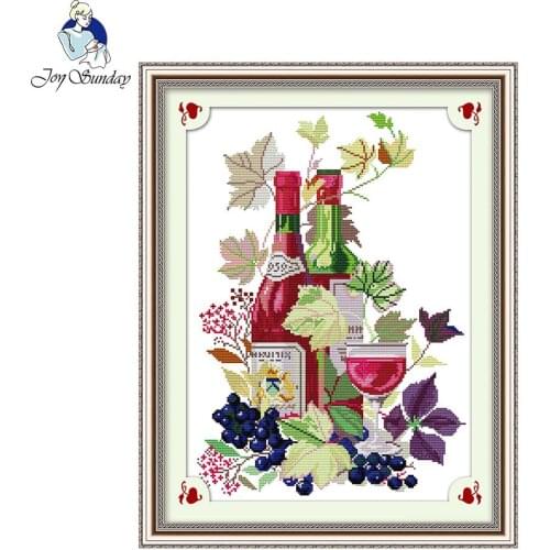Joy Sunday Needlework DIY 14CT 11CT Printed Cross Stitch Sets for Embroidery Kits Life In Wine Glass Cross-Stitching Home Decor