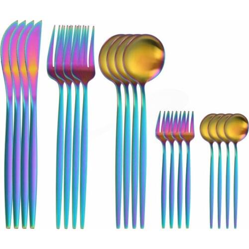 Stainless Steel Cutlery Set Knifes Spoons Forks Set Matte Dinnerware Kitchen Tableware Spoon Rainbow Dinner Set Dropshipping