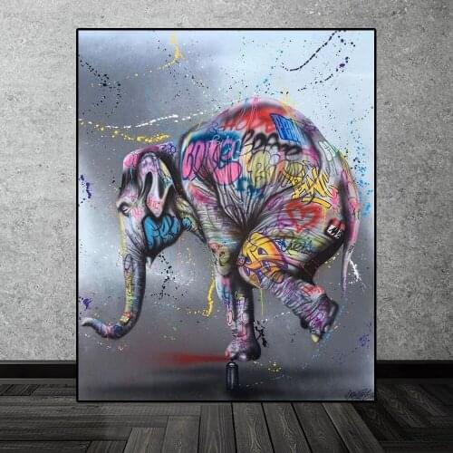 Cartoon Animal Graffiti Art Elephant Canvas Painting Jumbo Wall Art Posters Prints Wall Pictures for Kids Room Home Cuadros