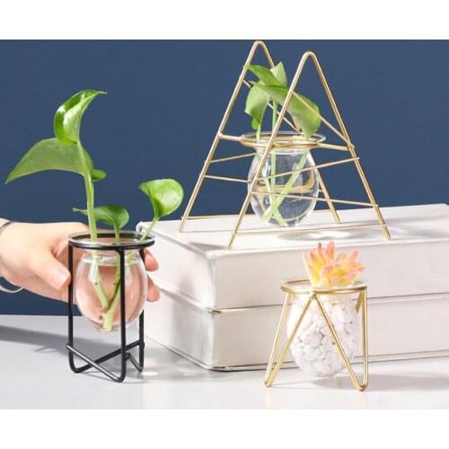 Nordic Iron Line Flowers Vase Hydroponic Plant Flower Vase Terrarium Metal Plant Holder Creative Desktop Tabletop Home Decor NEW