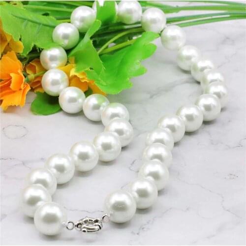 New 14MM Round White Sea Shell Pearl Necklace Women Girls Gifts Beads Round Stone Ornaments Beads Fashion Jewelry Making Design