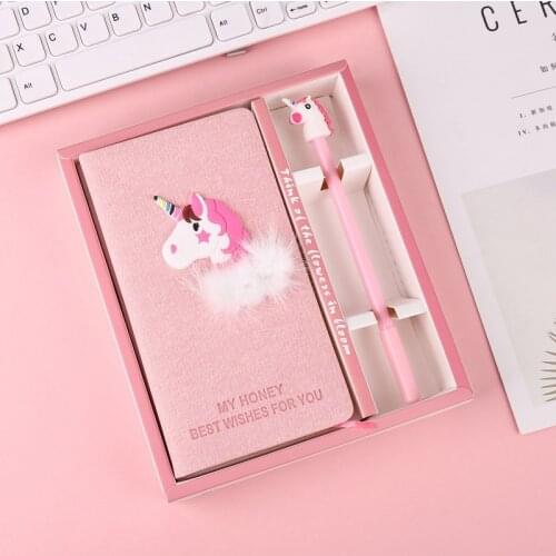New Arrival Cute Pink Unicorn Cactus Notebook gel pen set with box Weekly Planner School Office Supplies Kawaii Stationery