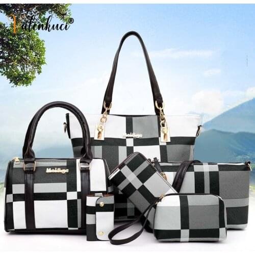 New Fashion Luxury Handbags New 6 PCS Set Women Plaid Colors Handbag Female Shoulder Bag Travel Shopping Ladies Crossbody Bag