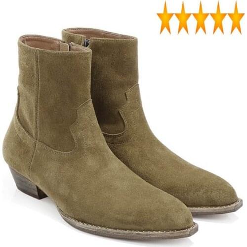 Chelsea Zipper Autumn Winter Men Runway Fashion 2021 Suede Leather Square Toe Ankle Boots British Cowboy Shoes Plus Size