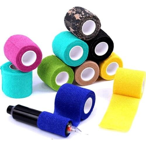 2pcs 5*450 cm Disposable Tattoo Bandage Self-adhesive Flex Elastic Bandage Tattoo Handle Grip Tube Wrap Elbow Stick Medical Tape