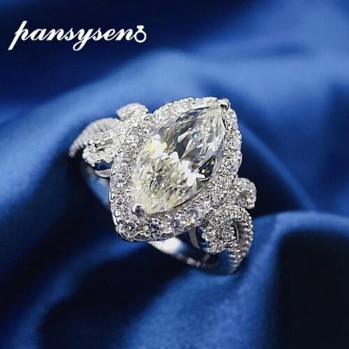 PANSYSEN Classic 100% 925 Sterling Silver Mariquesa Cut Simulated Moissanite Diamond Wedding Party Ring Fine Jewelry Wholesale