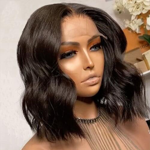 Wavy Bob Lace Front Human Hair Wigs Natural Color 180% Lace Front Wig Brazilian Remy T Part Lace Wig With Baby Hair For Women