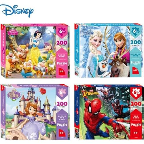 Genuine Top Brand 200 Pieces Paper Box Jigsaw Puzzle Original Disney Princess Snow White Marvel Avengers Micky Minnie Mouse Toys