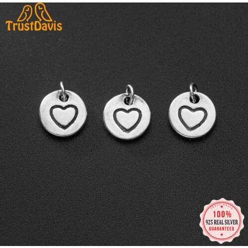 Trustdavis Real 925 Sterling Thai Silver Fashion 2021 Round Heart Love Charm Pendant Handmade DIY Accessories Wholesale DZ290