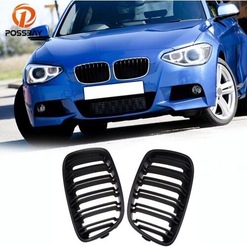 POSSBAY Matte Black Dual Slats Front Center Grille Grills for BMW 1-Series F21 116i/118d/120d 3-door 2012-2015 Pre-facelift