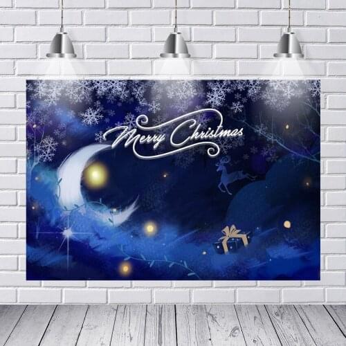Christmas Night Photography Snowflake Gift Moon Studio Background for Merry Christmas Photo Booth Props Background Photography