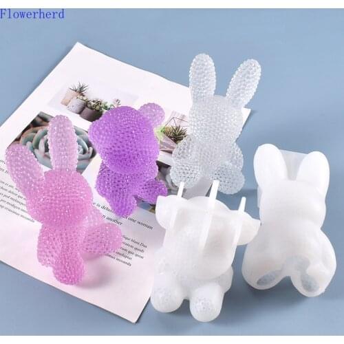 DIY Crystal Glue Mold Cute 3d Diamond Bear and Rabbit Silicone Mold Resin Mold Handmade Candle Making Kit Plaster Mold