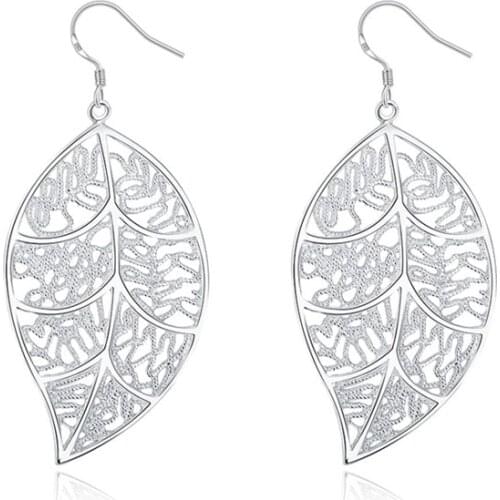New Fashion 925 Silver Big Leaf Earrings For Women Party Charm Jewelry Gift