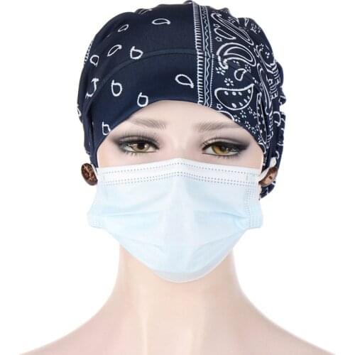 Unisex Scrubs Caps With Button Anti-lear Women Men Printed Pattern Solid Adjustable Bandage Working Hats Reuseable Washable Caps