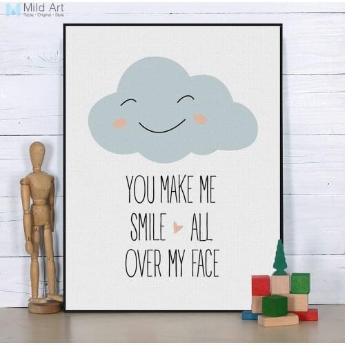 Nordic Kawaii Love Quotes Cloud Smile Poster Print A4 Modern Nursery Typography Wall Art Picture Kids Room Decor Canvas Painting