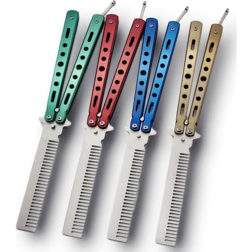 1pc Foldable Butterfly Knife Comb Stainless Steel Practice Training Comb Butterfly Comb Comb Knife Brushes Hairdressing