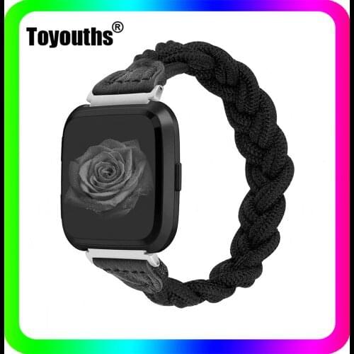 Toyouths Elastic Woven Nylon Band for Fitbit Versa Braided Solo Loop Strap Wristband for Fitbit Versa 2 Women Stretchy Bracelet
