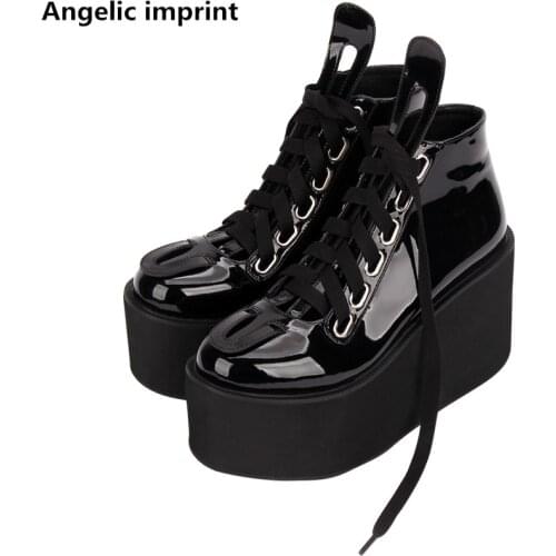 Angelic imprint woman mori girl lolita cosplay shoes lady super high wedges heels pumps women princess dress shoes lace up 10cm