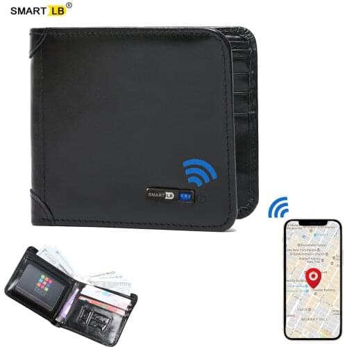 Smart Anti-lost Wallet Tag Bluetooth-compatib Tracker Genuine Leather Men Wallets Short Card Holder Men’s wallet Free engraving
