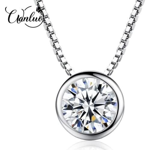 WANLUO Brand Charm 1 Carat Zircon Stone Pendant 925 Silver Box Chain Necklace for Women Simple Classic Silver Jewelry Gift