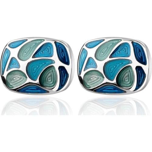 HYX Jewelry suqare Blue Enamel Brand Cuff Buttons French Shirt Cufflinks For Mens Fashion Cuff Links
