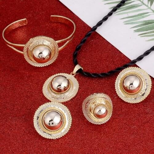 Gold Color Ethiopian Wedding Jewelry Sets Ethnic Habesha Traditional Festival Africa Womens Jewelry