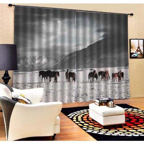 Horse curtains window curtains for living room bedroom grey curtain Drapes Cortinas