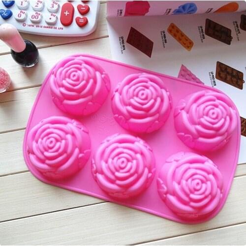 1 Pieces Lytwtws Hot Factory Wholesale 6 Holes Rose Muffin Case Candy Jelly Ice Cake Silicone Mould Mold Baking Pan Tray Tool