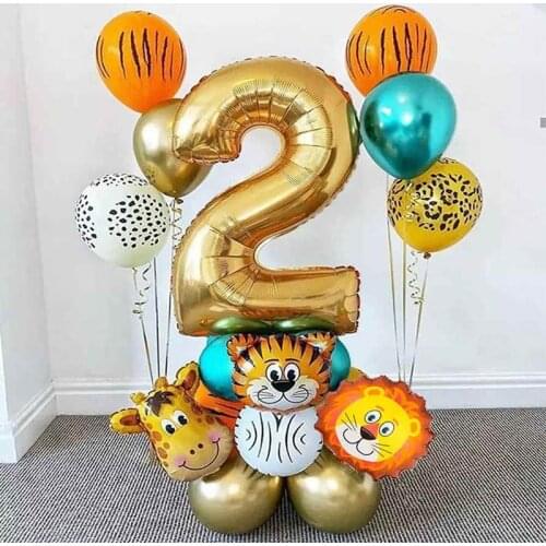 18Pcs Jungle Animal Balloons Set Chrome Metallic Latex Balloon 30inch Gold Number Globos Kids Birthday Party Baby Shower Decor