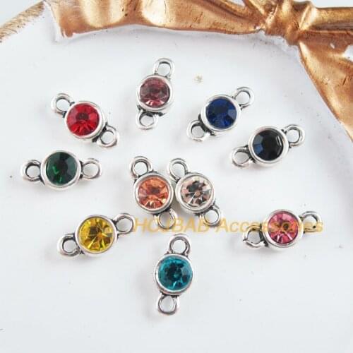 20 New Tiny Circle Charms Tibetan Silver Tone Retro Mixed Crystal Connectors 7x14mm