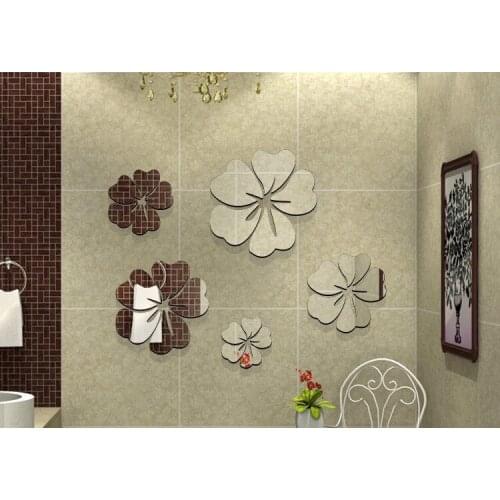 5pcs Fashion Flower Mirror Art DIY Acrylic Wall Sticker Home Decor