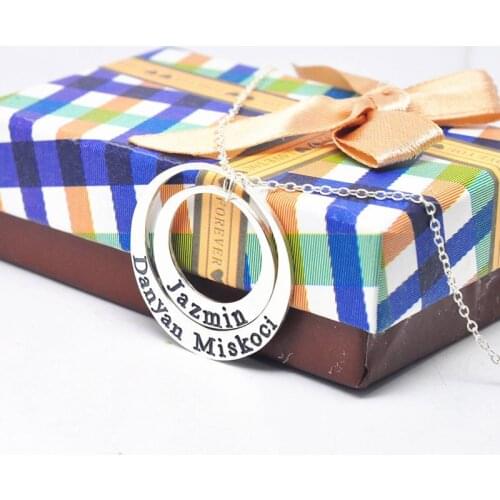 925 Solid Silver Stack Circle Necklace Engraved Name Personalized Mother Children Pendent Christmas Gift