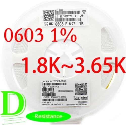 SMD Resistor RC Series 0603 1% RC0603FR-07 Series 1.8K-3.65K All resistors 1.8K 2K 2.2K 2.4K 2.7K 3K 3.3K 3.6K